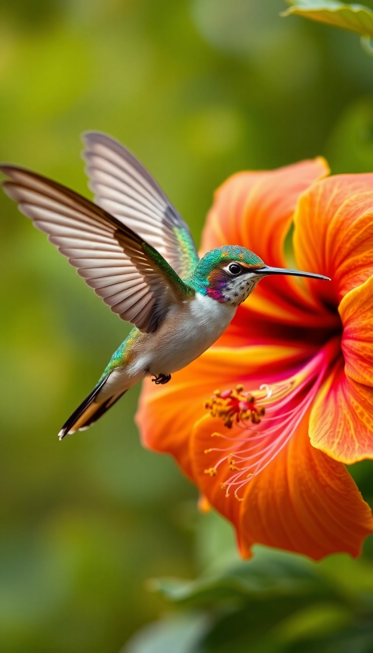 Free AI Hummingbird and Hibiscus iPhone Gorgeous Background